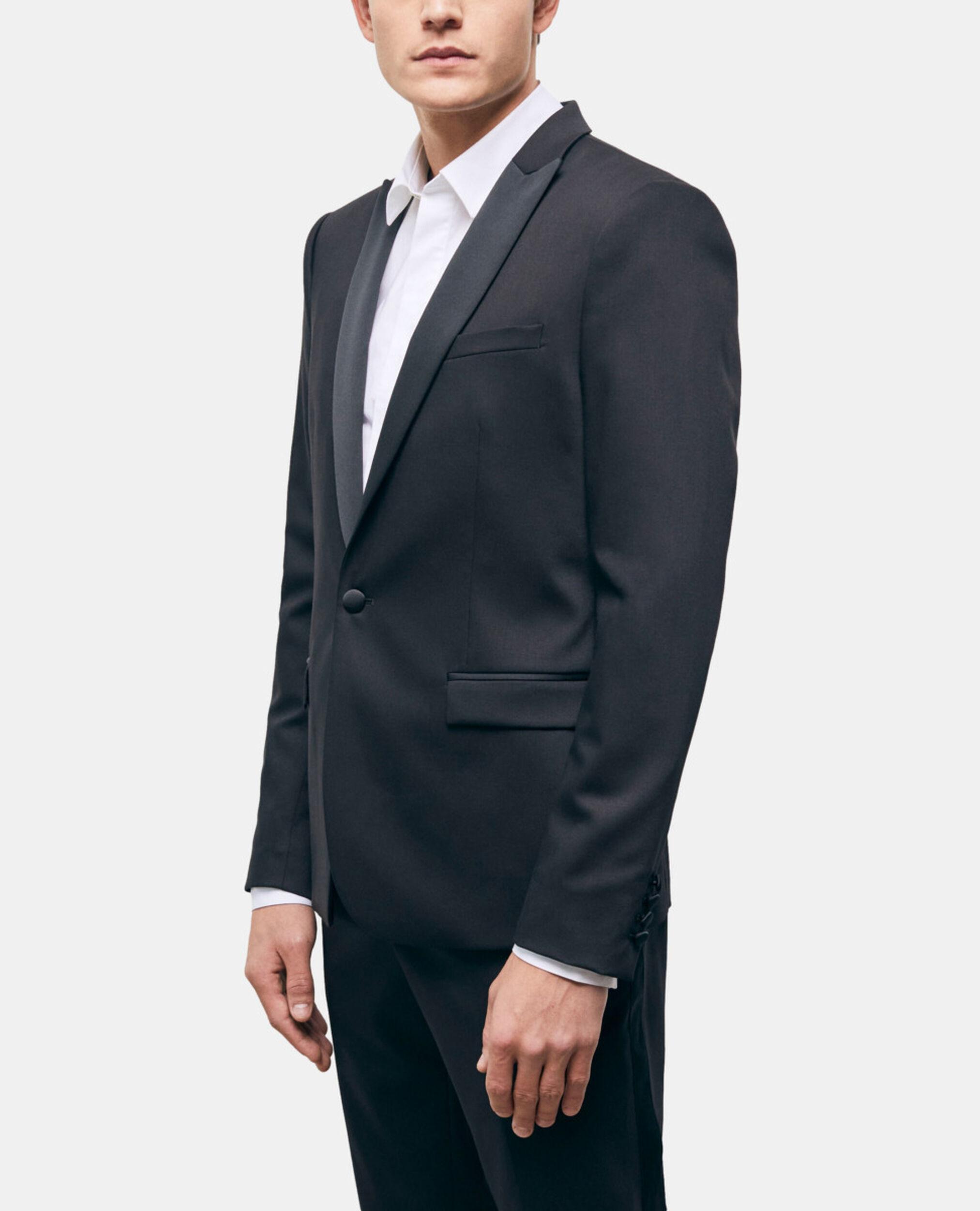 Schwarze Smokingjacke aus Wolle, BLACK, hi-res image number null