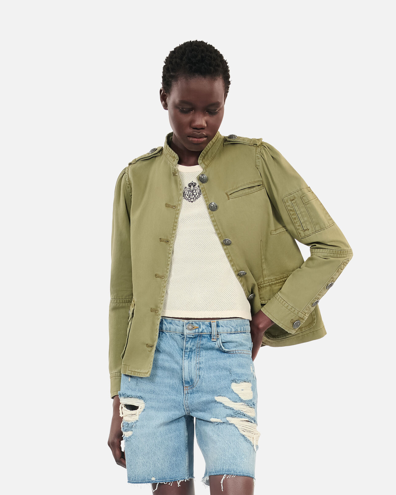 The Kooples WOMEN OLIVE NIGHT khaki officer style jacket