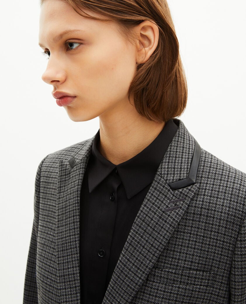 The Kooples WOMEN BLACK tailored jacket in black and grey fleece