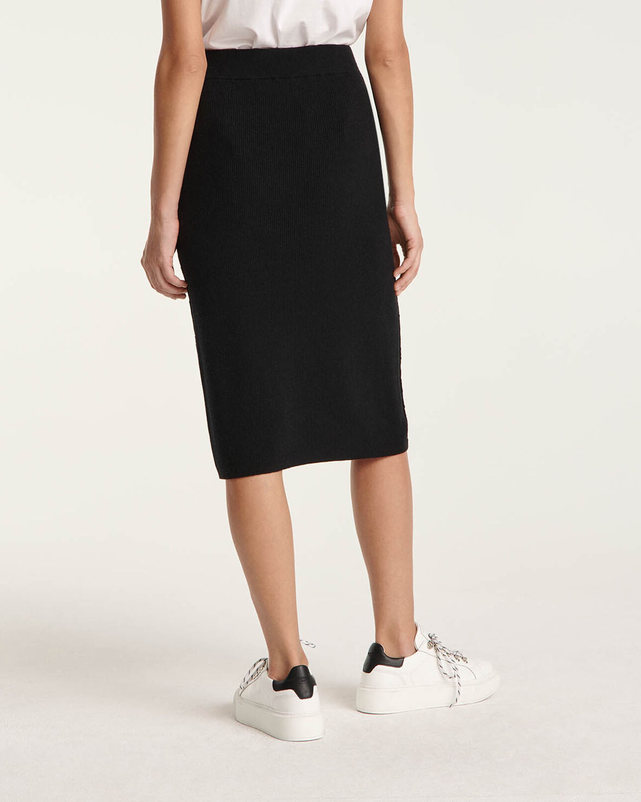 The Kooples WOMEN BLACK black ribbed wool/cashmere midi skirt
