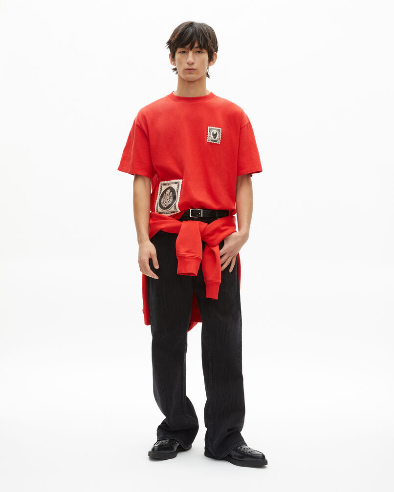 The Kooples HERREN RED rotes t-shirt mit aufnähern