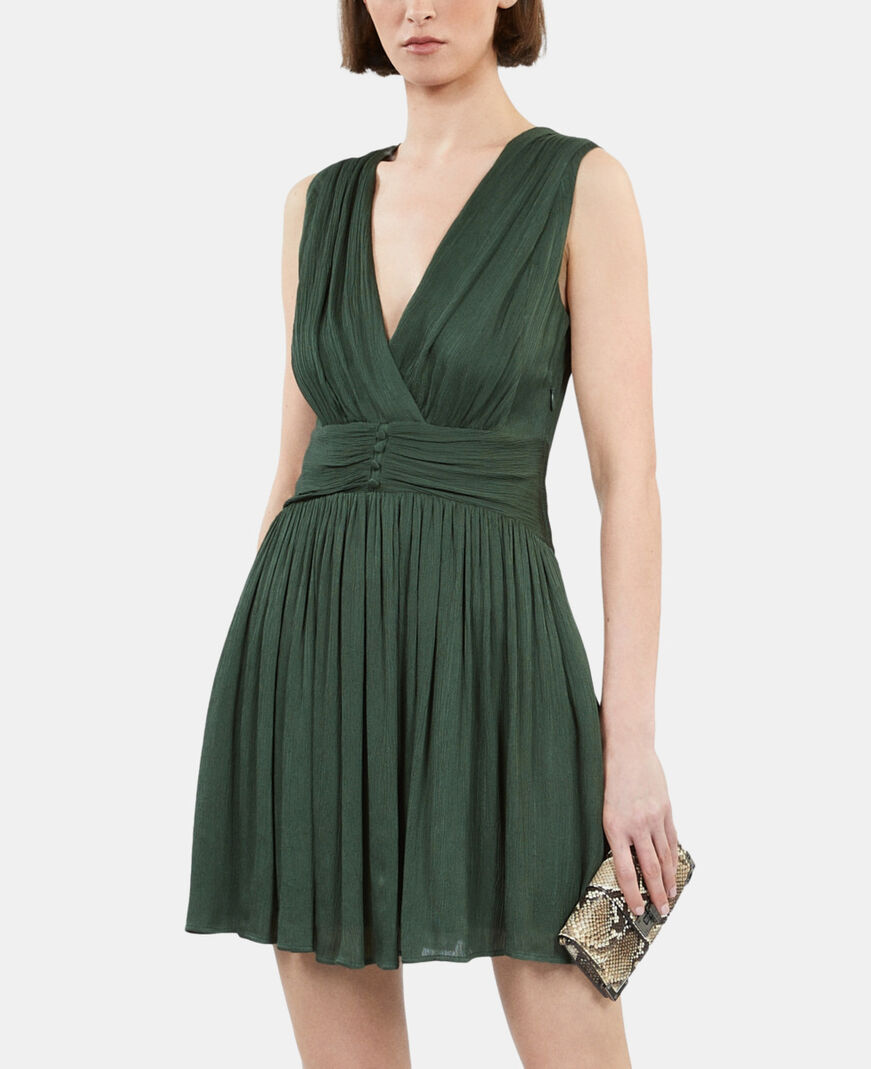 The Kooples F WOOD KAKI short green crinkle fabric dress