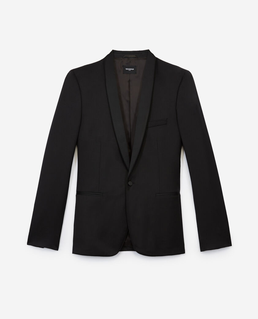 The Kooples MEN BLACK black formal wool jacket with satin lapels