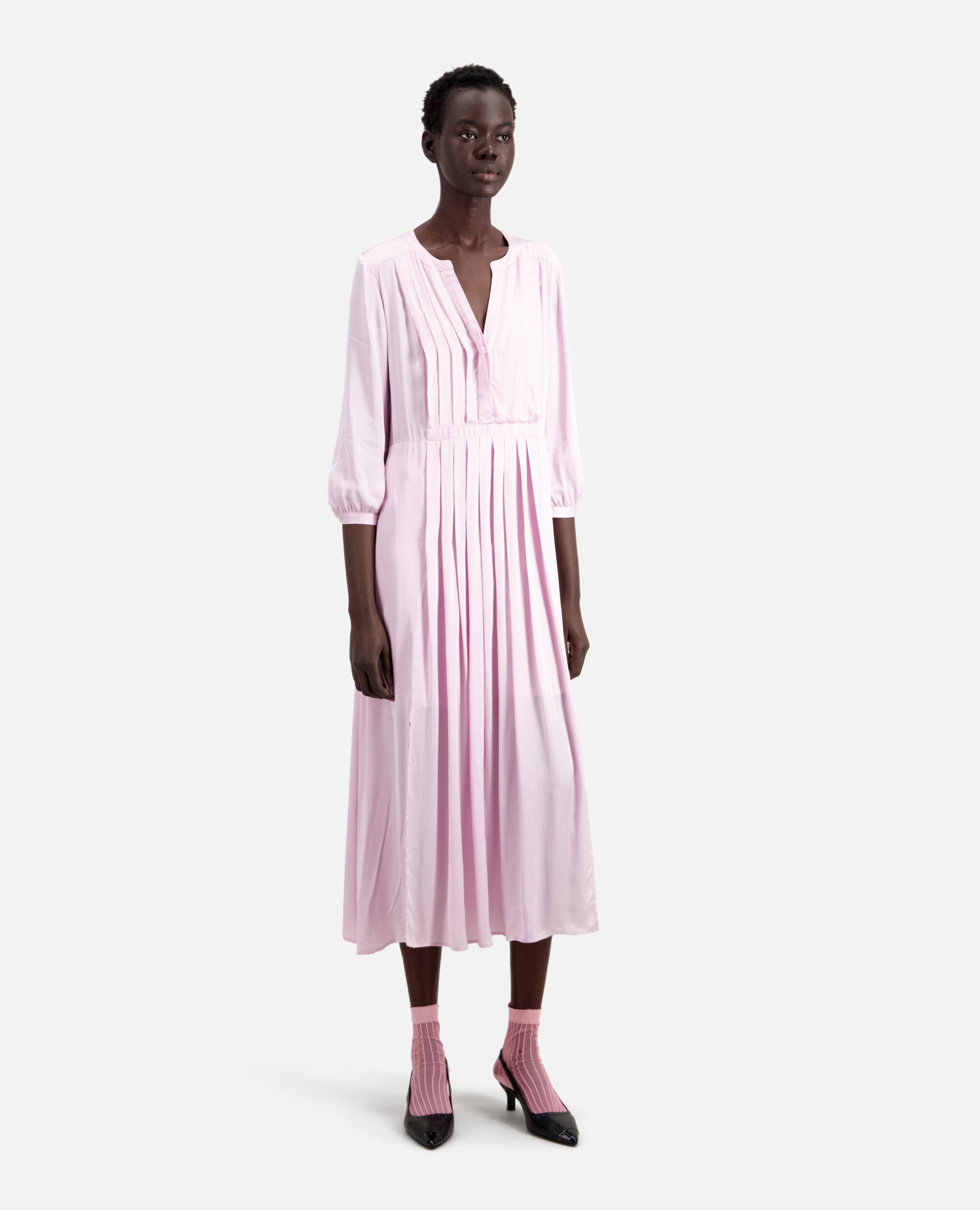 Long pink dress with pleating, PALE PINK, hi-res image number null