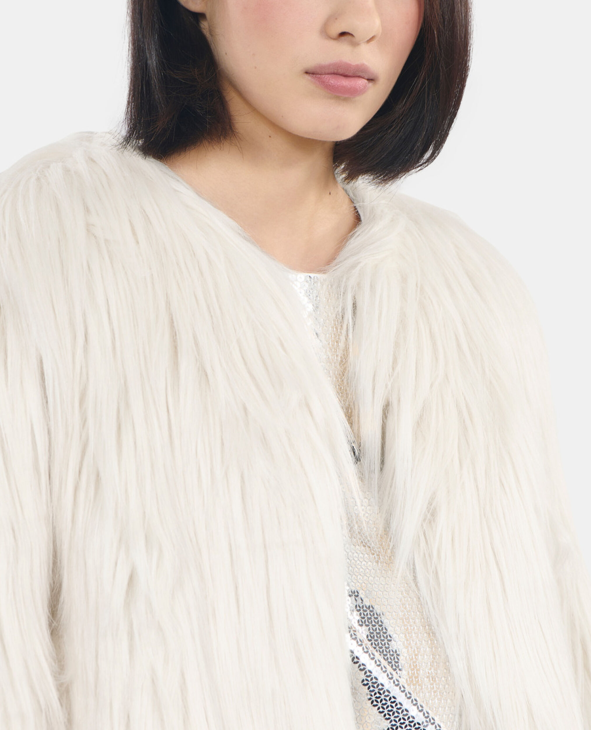 Ecru faux fur coat, ECRU, hi-res image number null