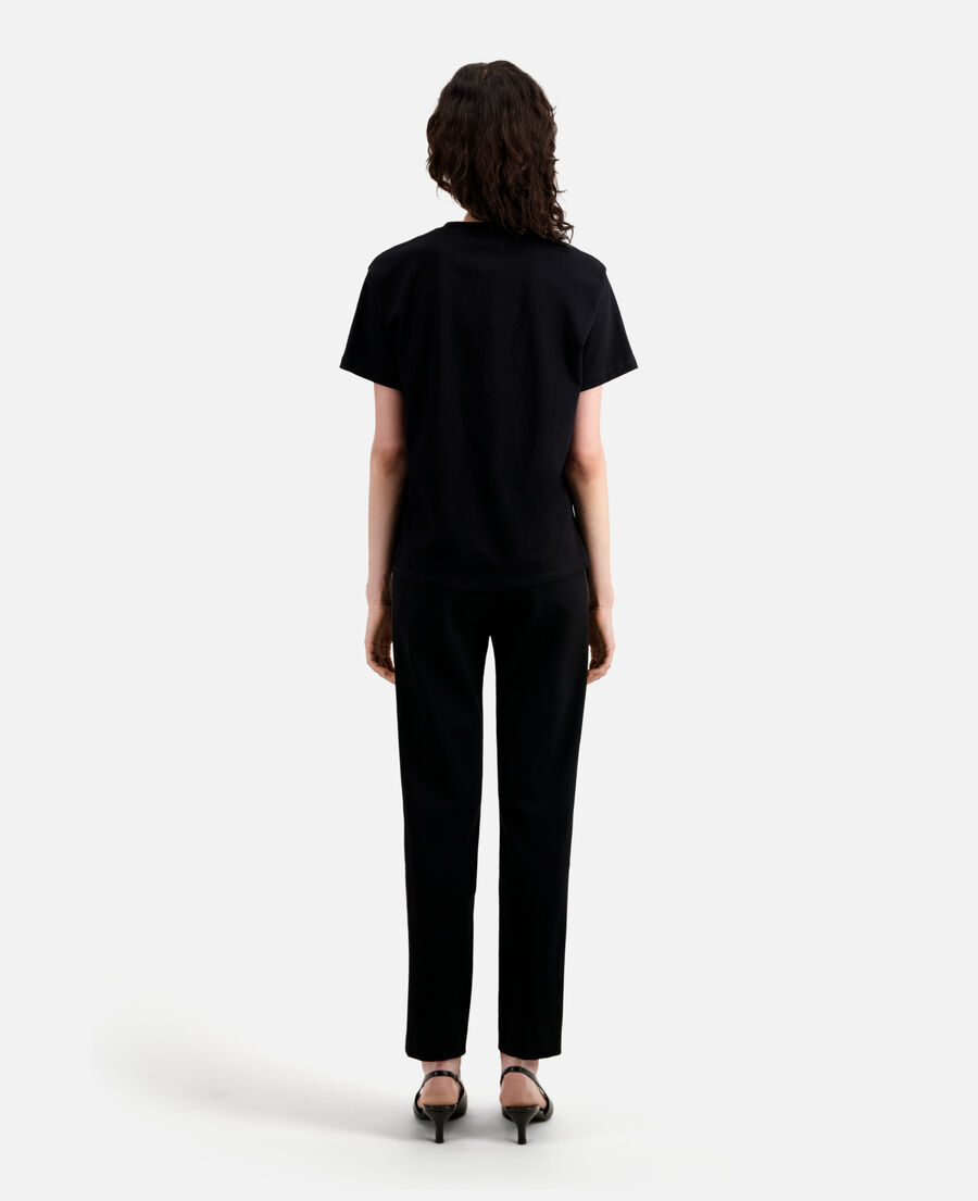 schwarzes baumwoll-t-shirt damen mit logoprint