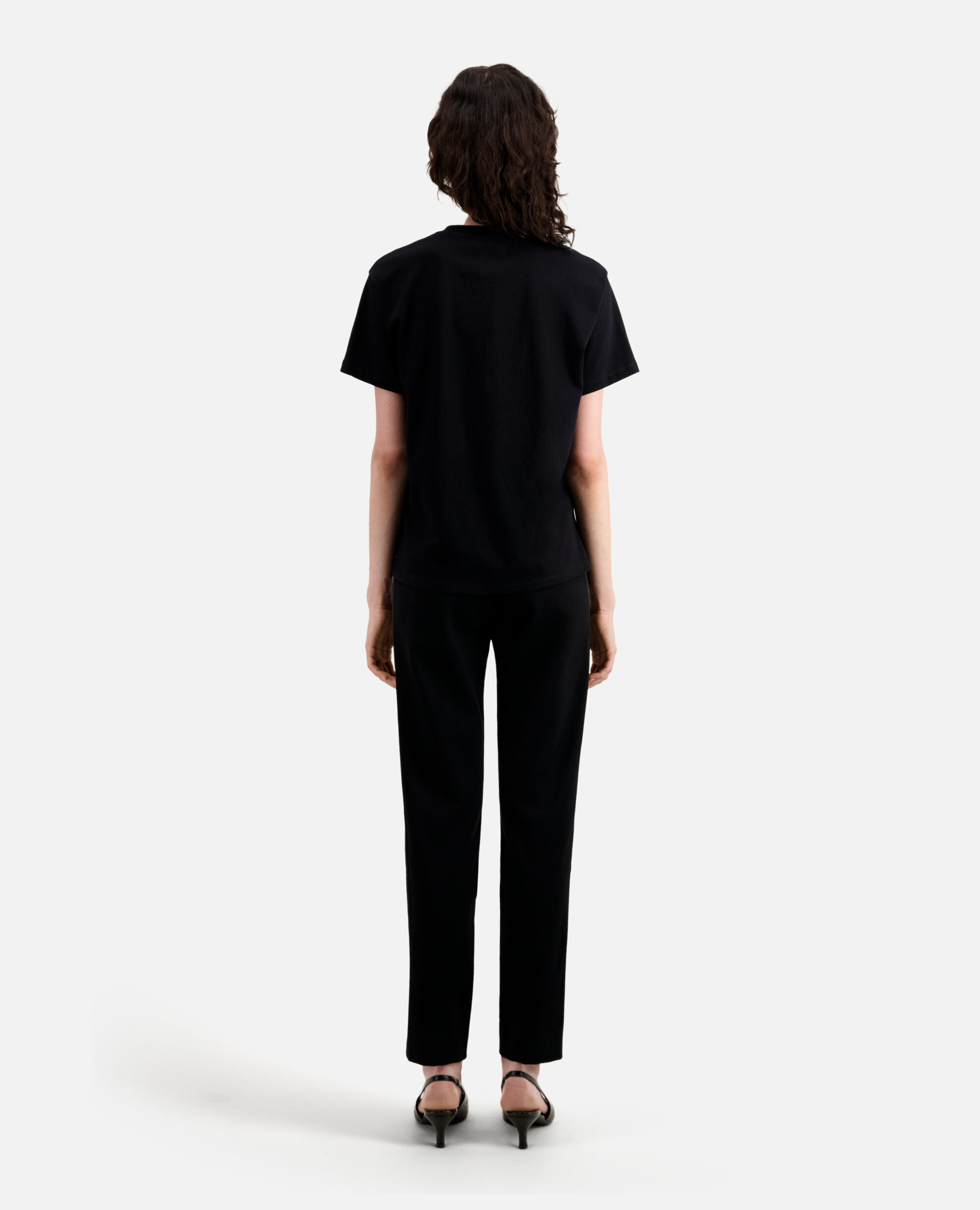 Schwarzes Baumwoll-T-Shirt Damen mit Logoprint, BLACK, hi-res image number null