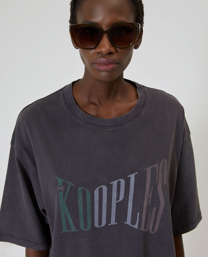 The Kooples DAMEN BLACK WASHED oversize-t-shirt mit verwaschenem schwarzem siebdruck