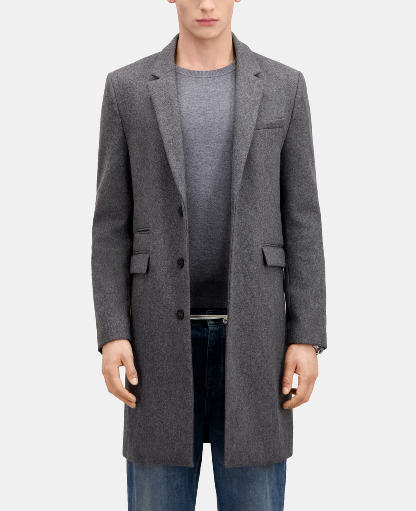 The Kooples HOMME GREY manteau gris chiné long en laine mélangée