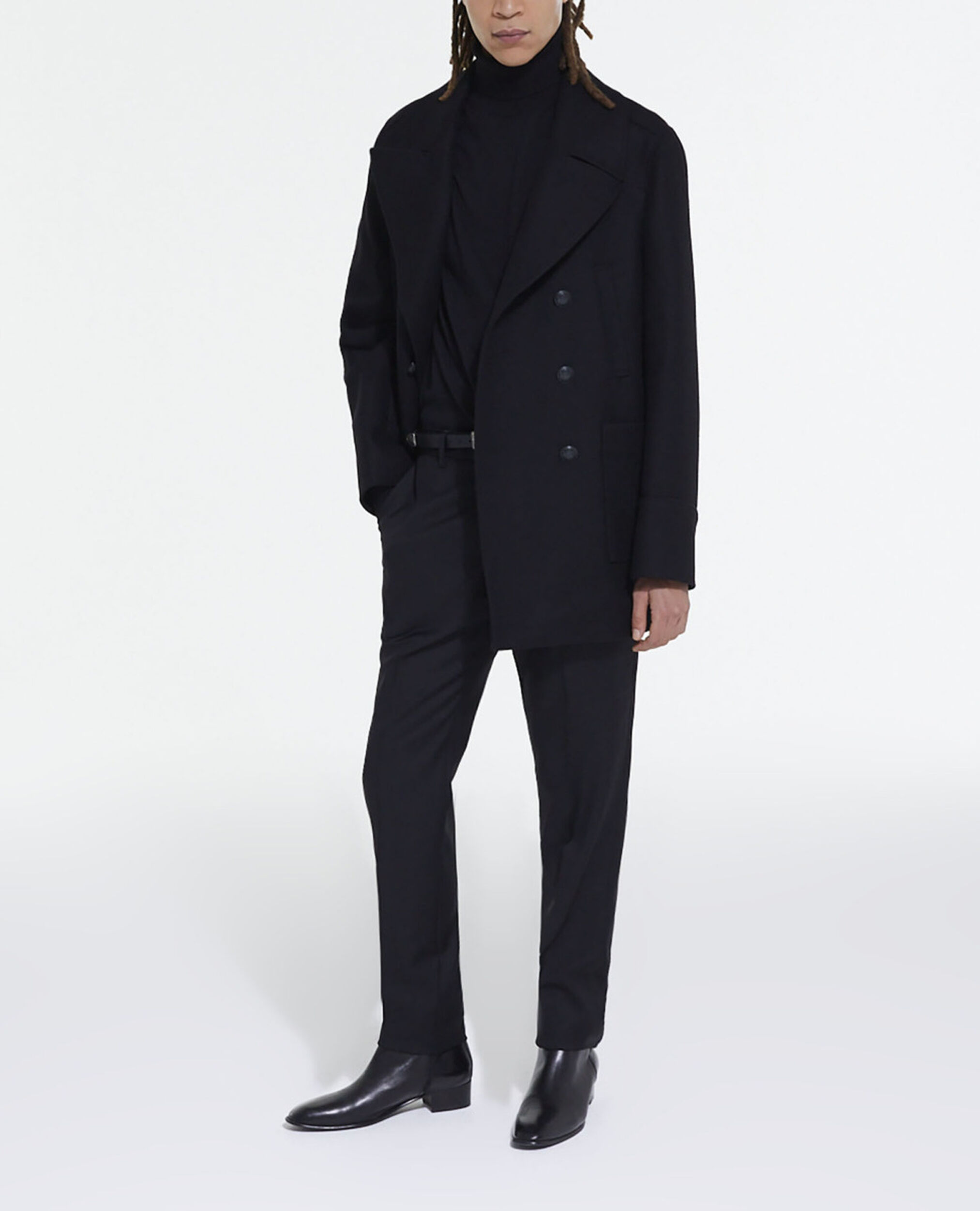 Black wool coat, BLACK, hi-res image number null