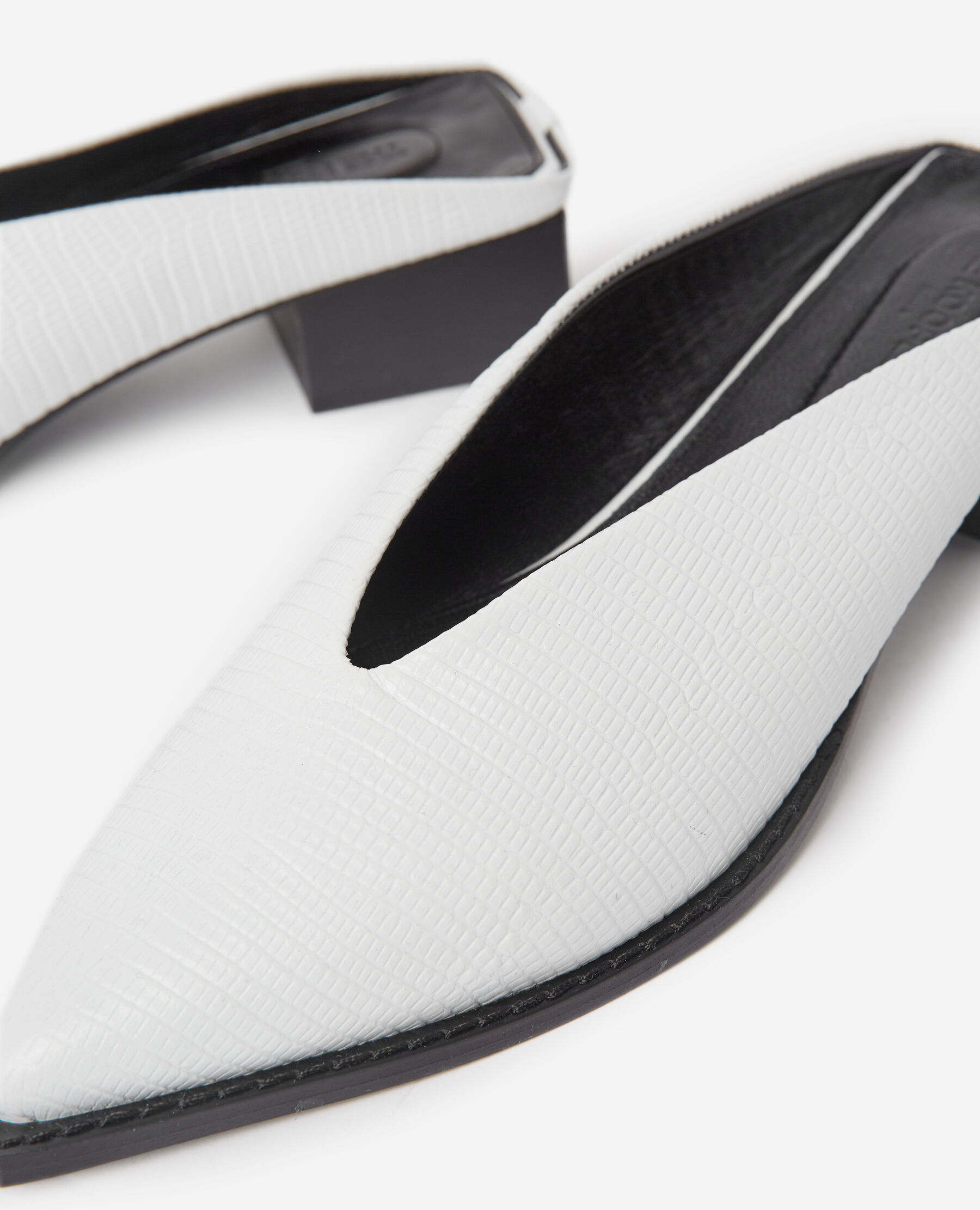 White snakeskin shop mules