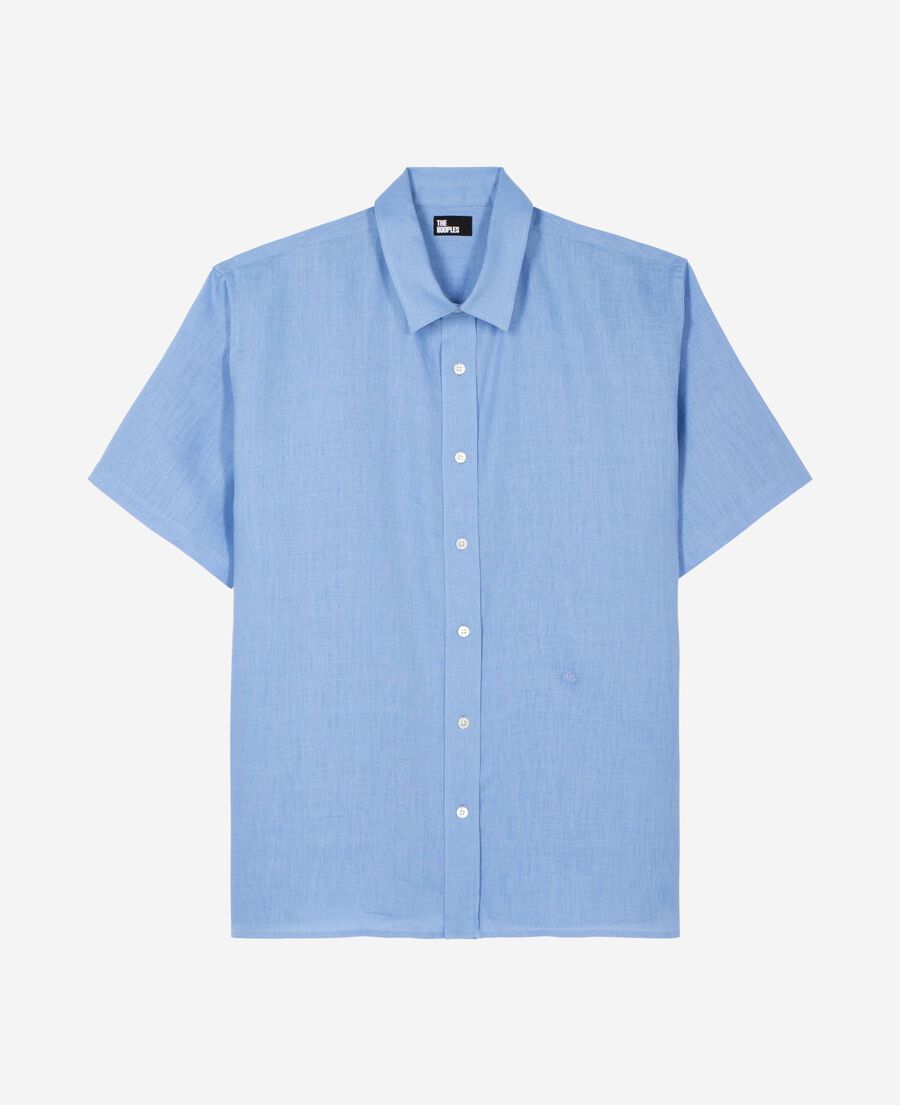 The Kooples MEN BLUE short-sleeved blue linen shirt