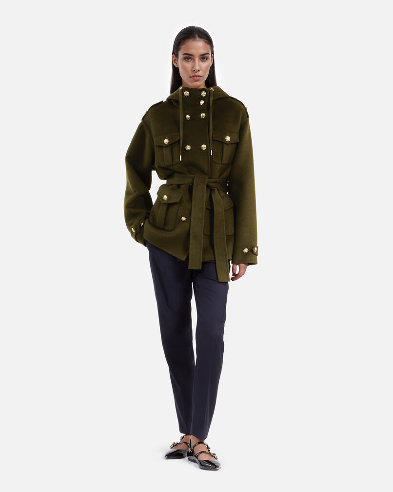The Kooples DAMEN KAKI khakifarbene offiziersjacke aus wollmischung