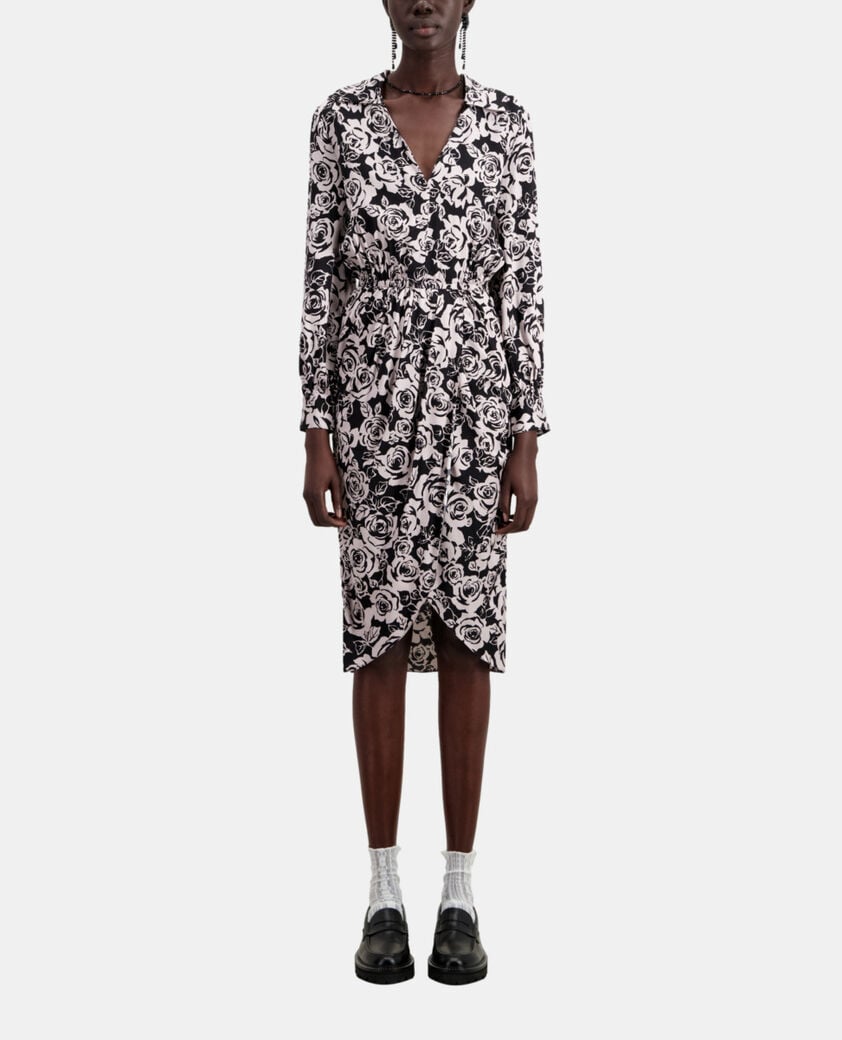The Kooples FEMME BLACK / PINK robe mi-longue imprimée