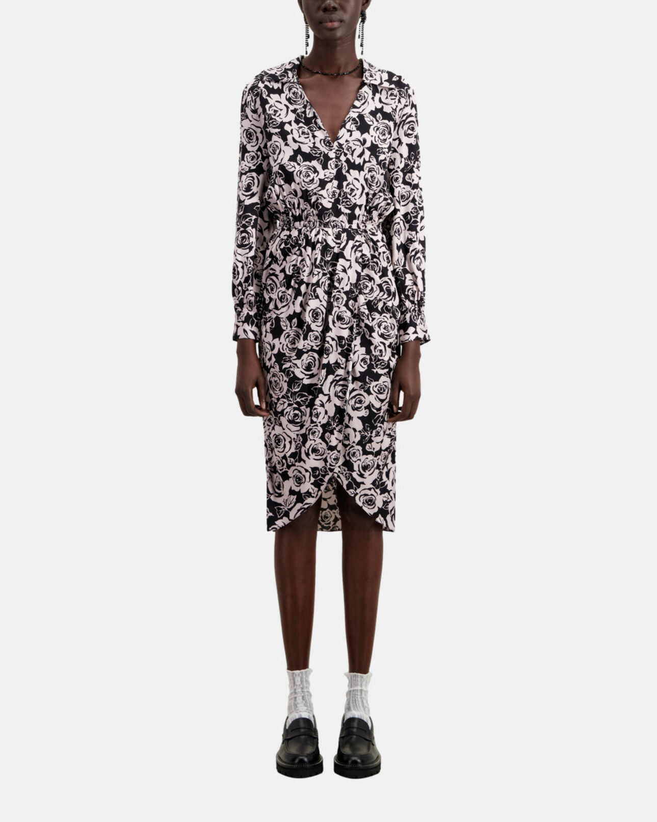 The Kooples FEMME BLACK / PINK robe mi-longue imprimée