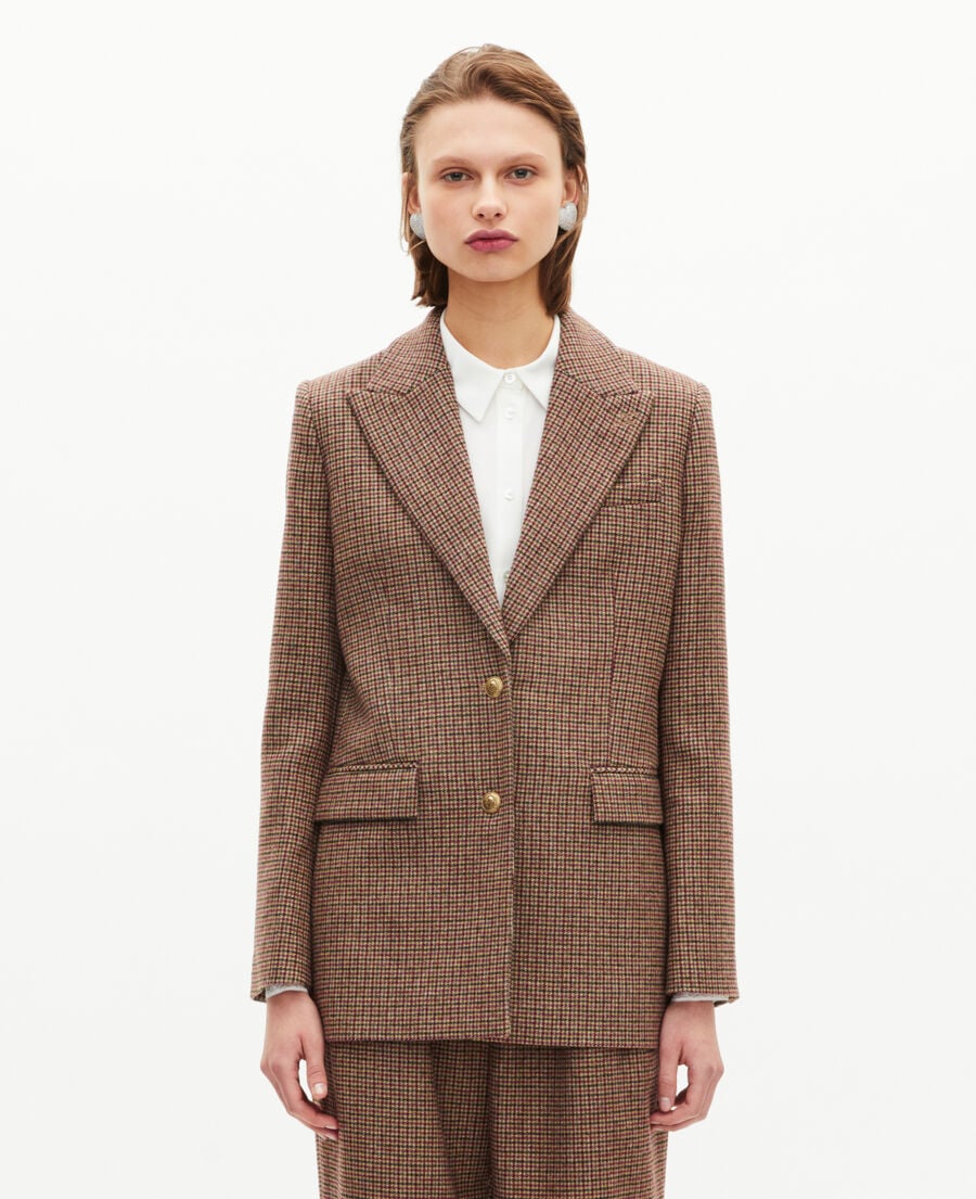 The Kooples WOMEN CAMEL MELANGE / BURGUNDY camel houndstooth tailored jacket
