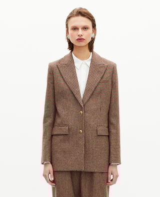The Kooples WOMEN CAMEL MELANGE / BURGUNDY camel houndstooth tailored jacket