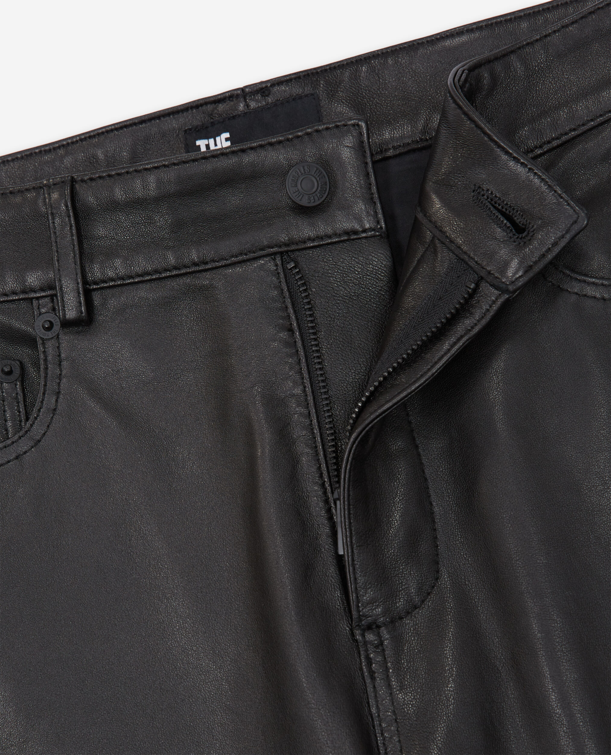 Mens black cheap leather jeans