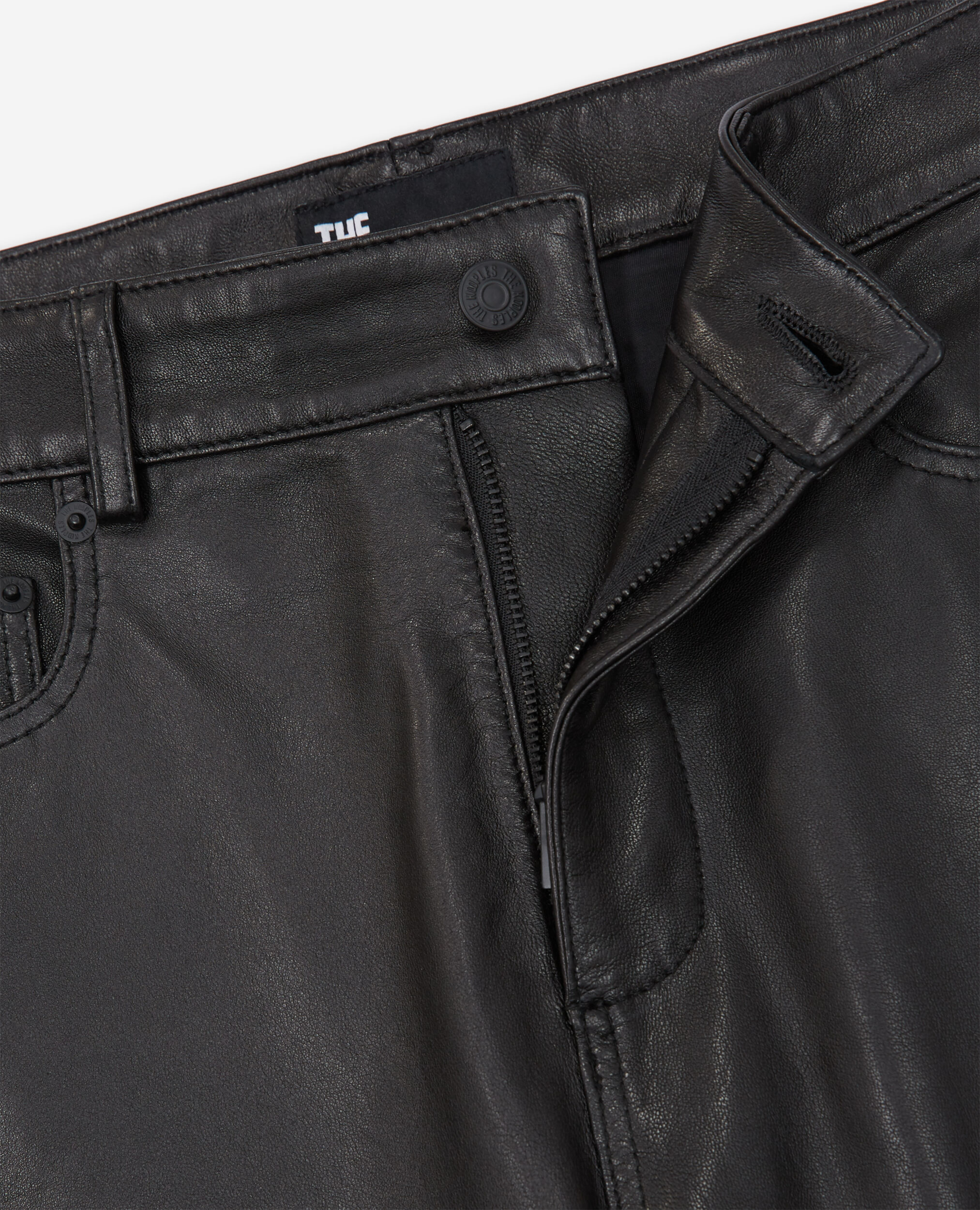 Black leather slim-fit pants, BLACK, hi-res image number null