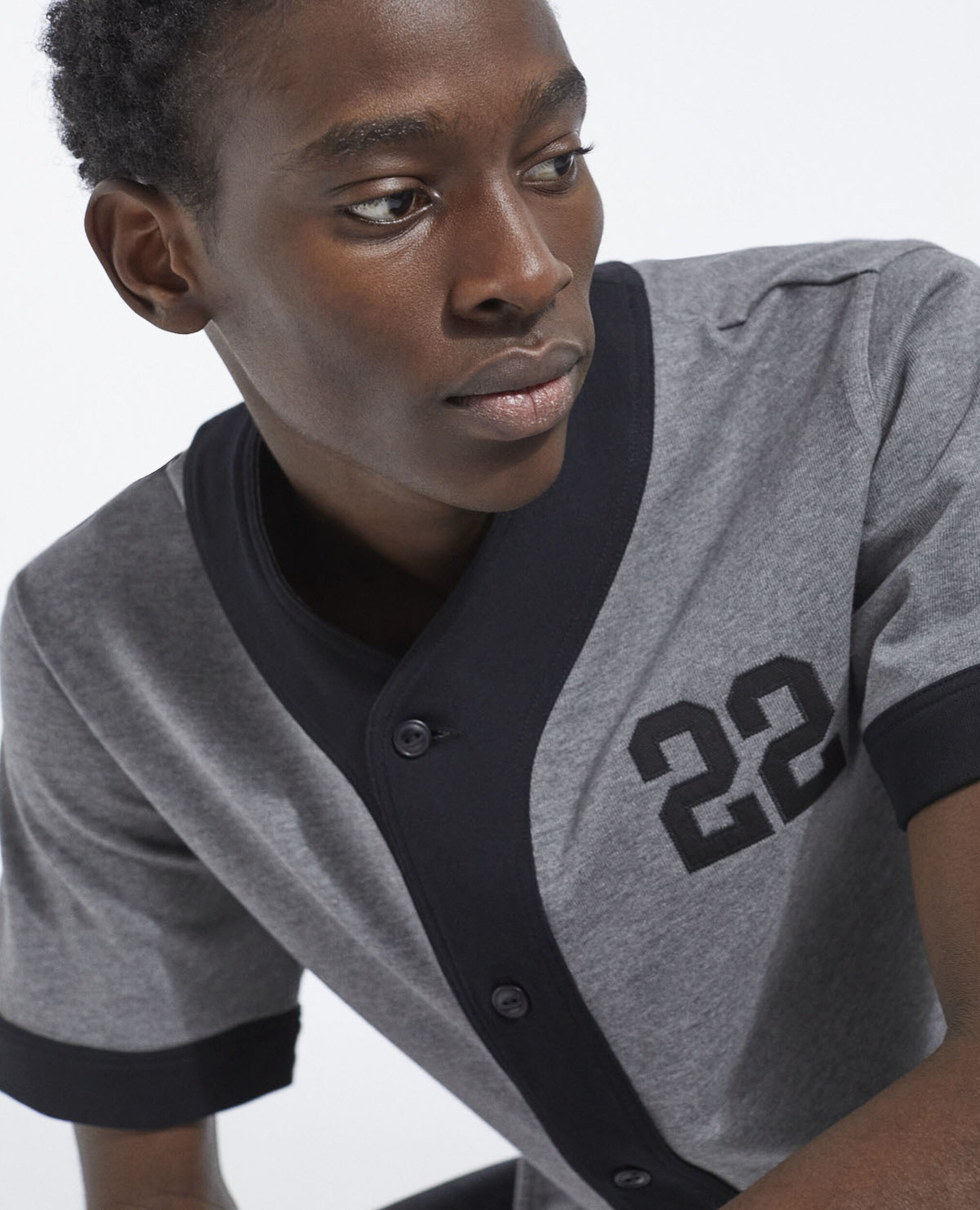 Cotton jersey baseball shirt, MIDDLE GREY MELANGE, hi-res image number null