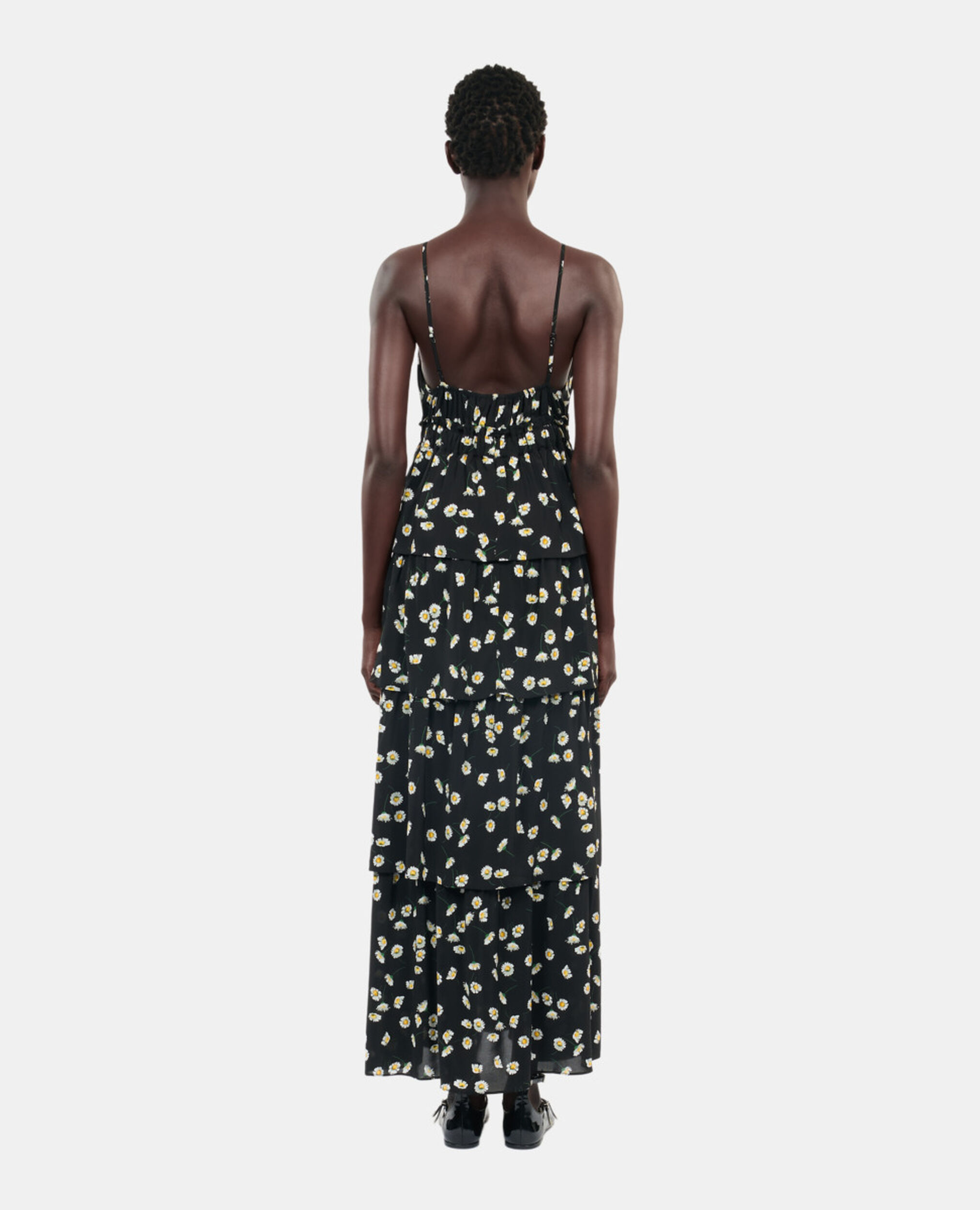 Floral printed long dress, BLACK WHITE, hi-res image number null