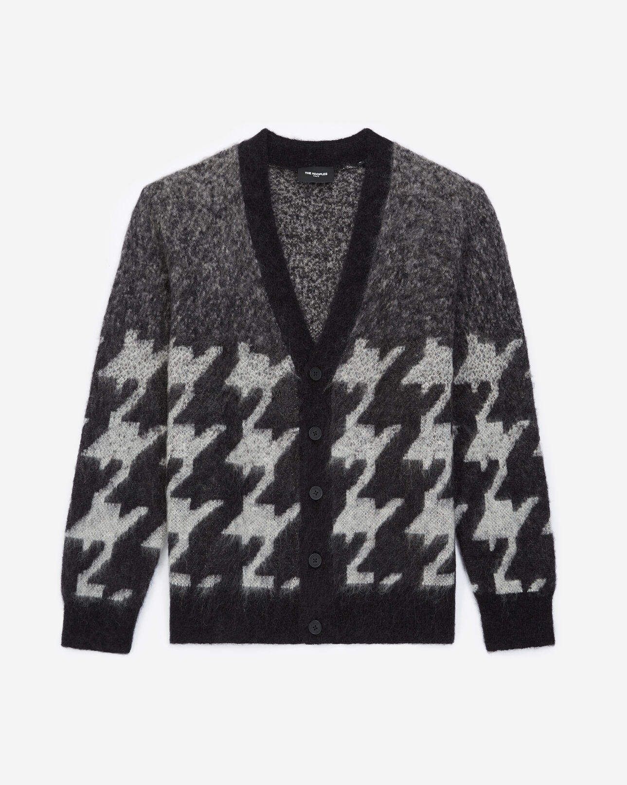 The Kooples HOMME DARK GREY MELANGE / BLACK cardigan mohair noir motif pied-de-poule