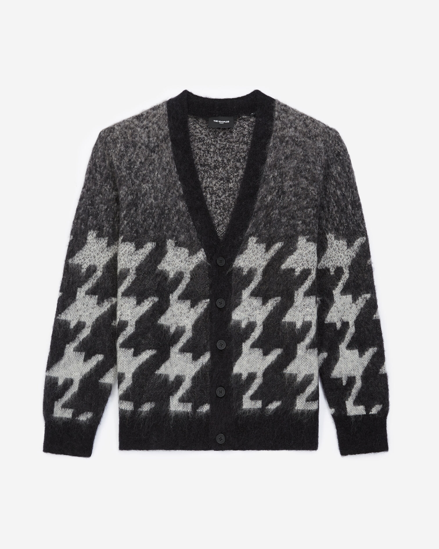 Cardigan mohair noir motif pied-de-poule, DARK GREY MELANGE / BLACK, hi-res image number null