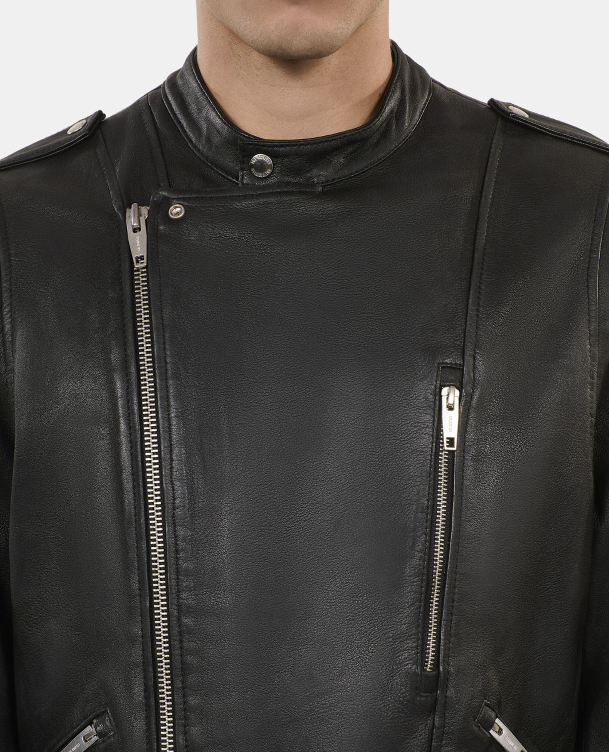 Blouson biker en cuir noir, BLACK, hi-res image number null