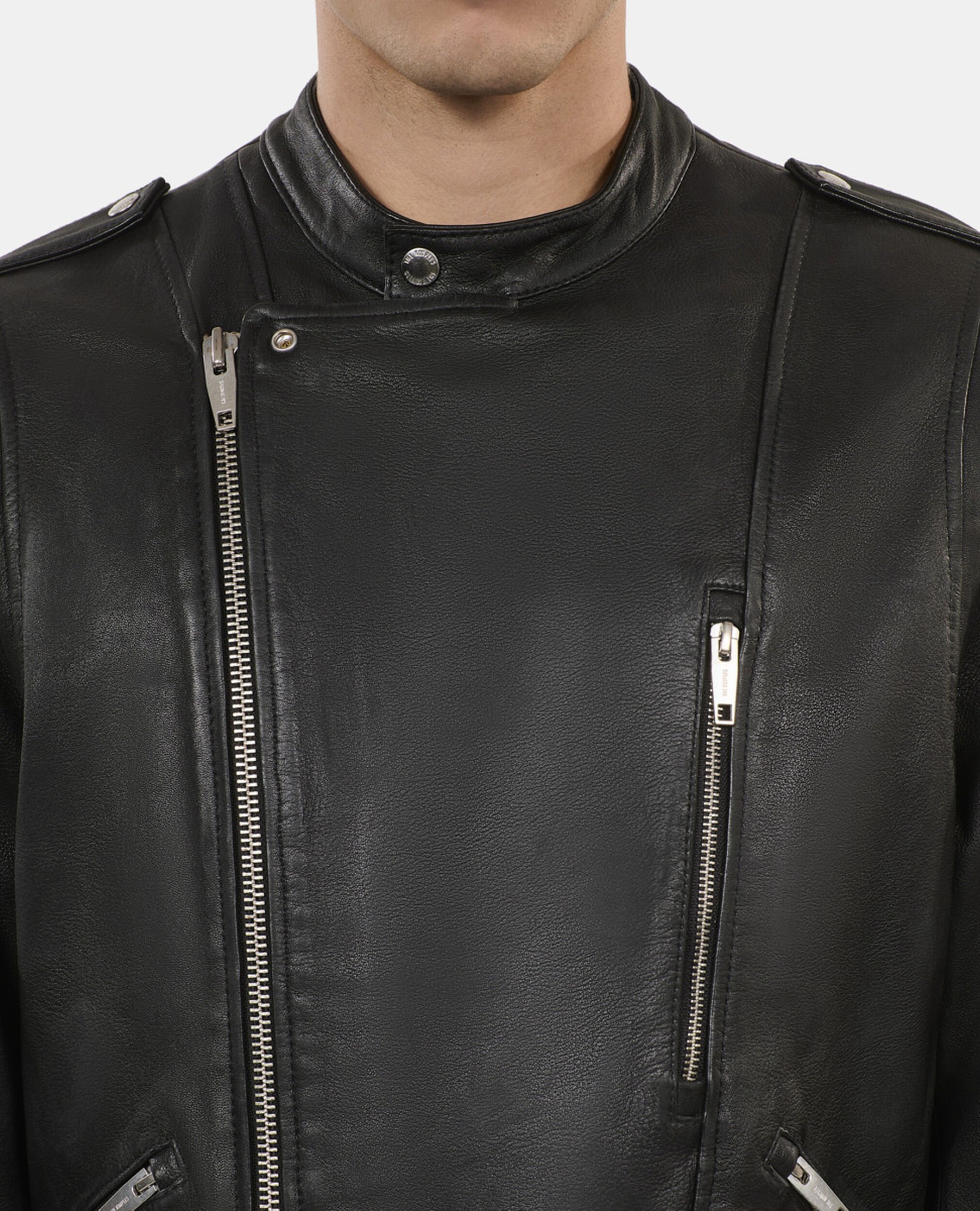 Blouson biker en cuir noir, BLACK, hi-res image number null