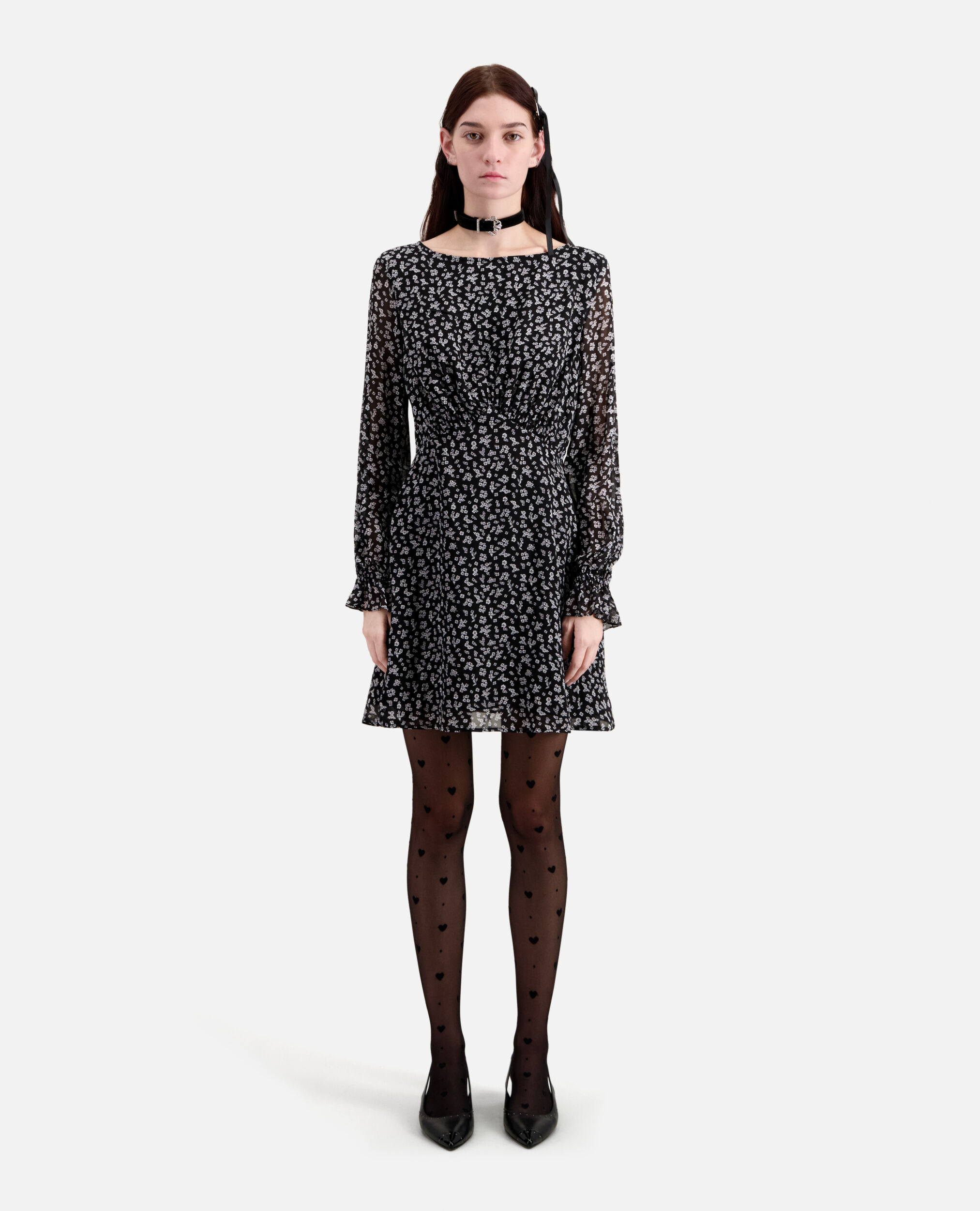 Short printed dress, BLACK-ECRU, hi-res image number null