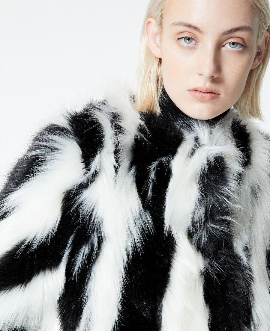 two-tone faux fur coat