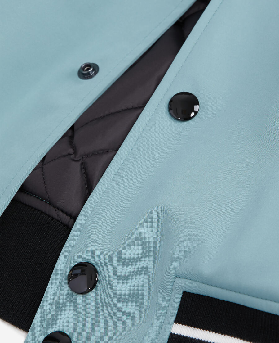 blau-grüne patchwork-jacke 