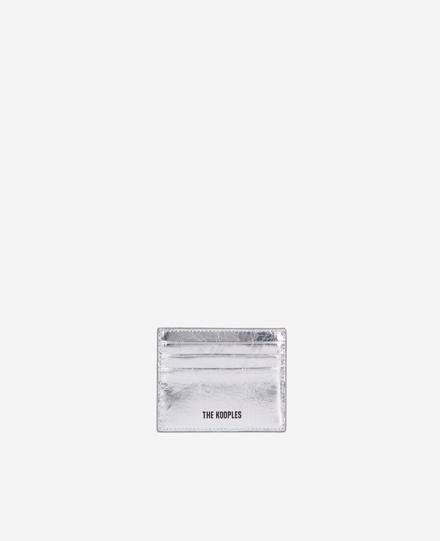 The Kooples FEMME SILVER porte cartes blason en cuir argenté