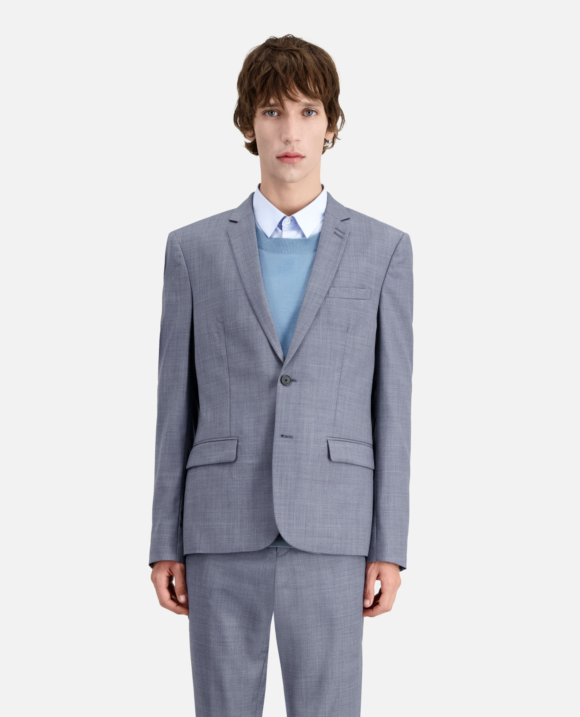 Grau-blau karierte Anzugjacke aus Wolle, LIGHT BLUE, hi-res image number null