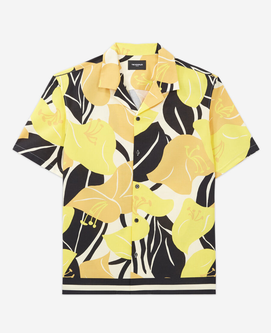 The Kooples HOMME YELLOW BLACK chemise coton jaune imprimé hibiscus