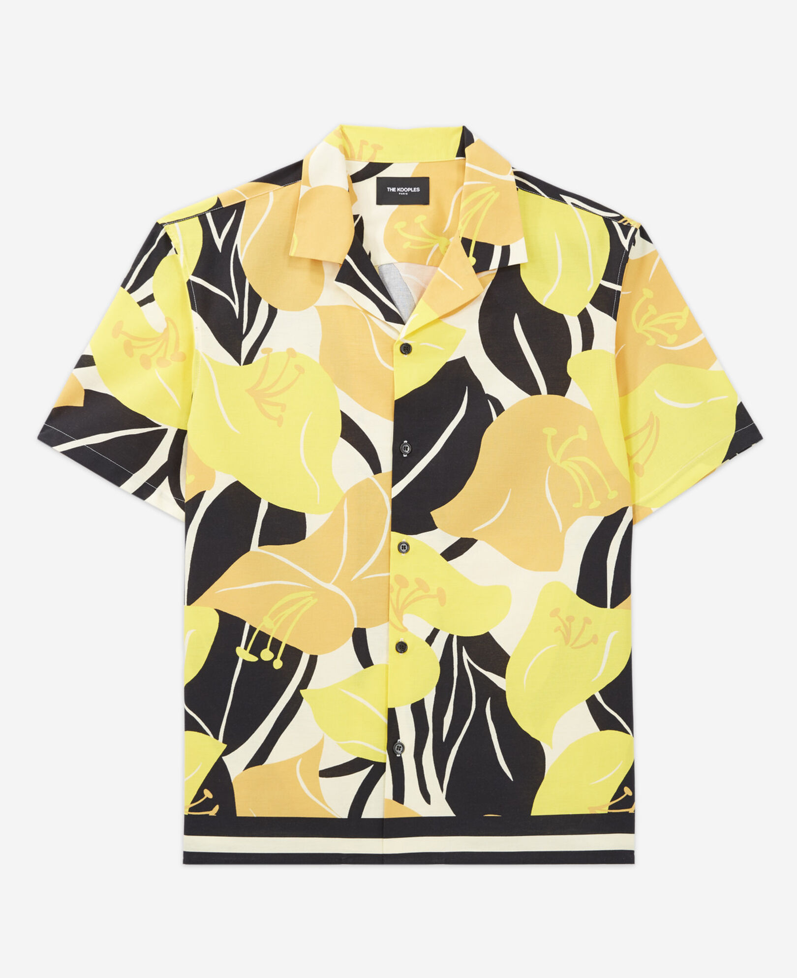The Kooples MEN YELLOW BLACK yellow cotton shirt with hibiscus print