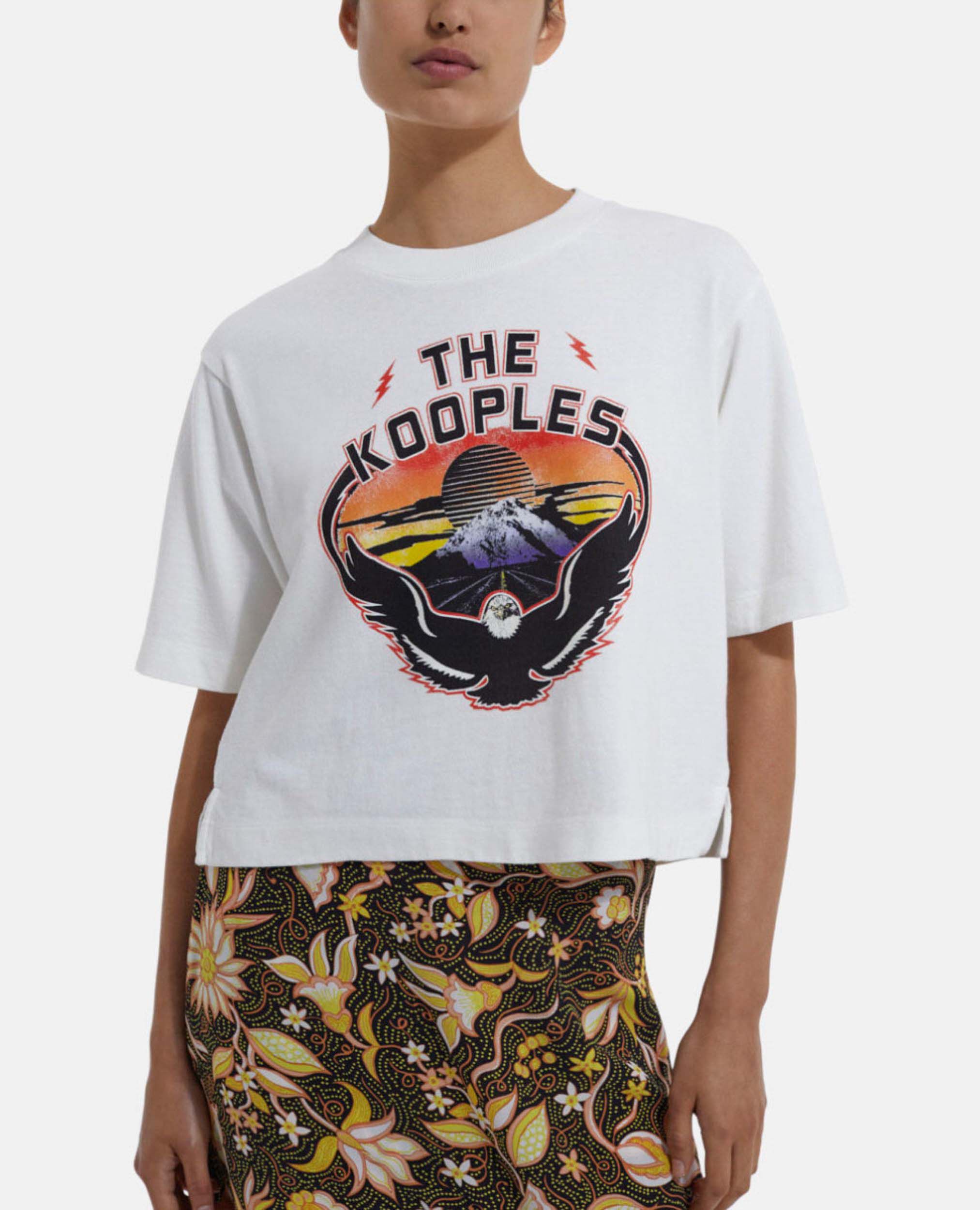 Ecru short-sleeve T-shirt with eagle print, ECRU, hi-res image number null