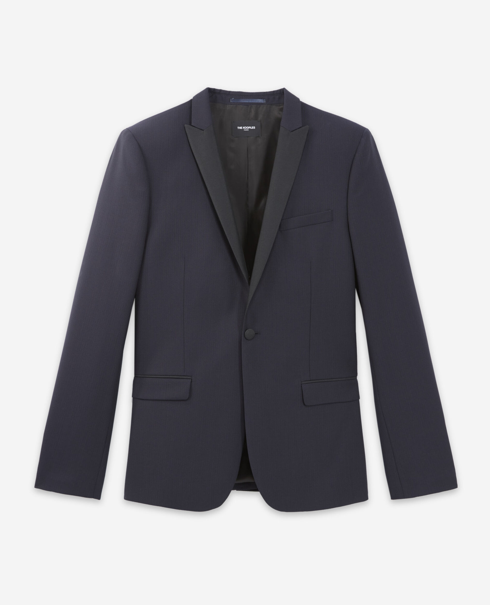 Midnight blue wool jacket with satin collar, NAVY, hi-res image number null