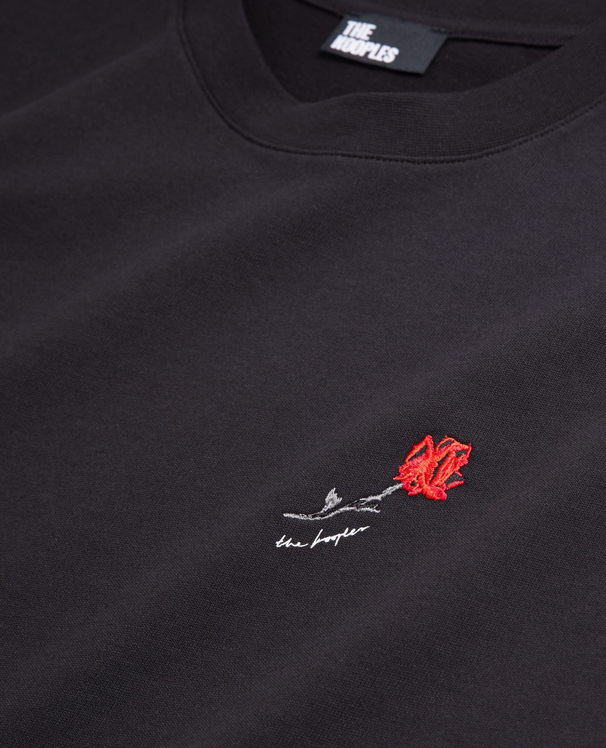 Men's black t-shirt with flower embroidery, BLACK, hi-res image number null