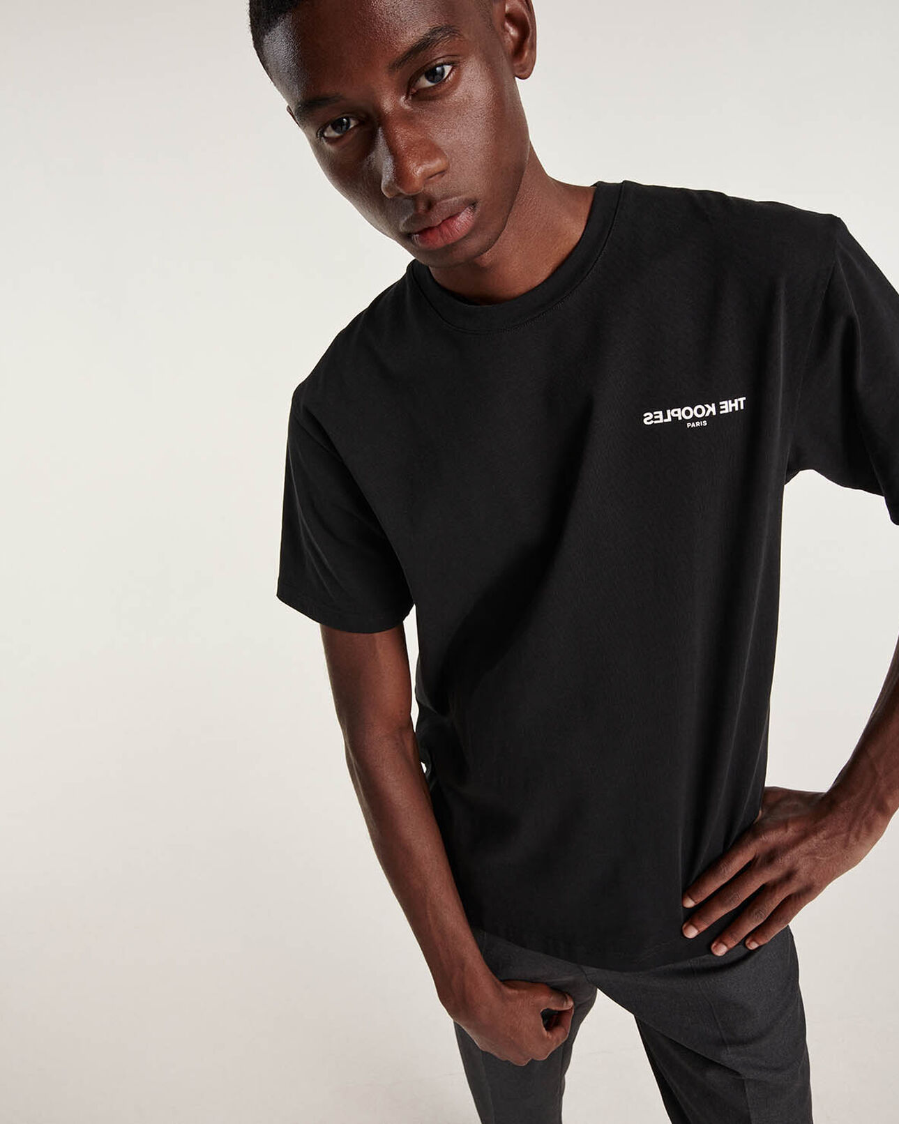 The Kooples MEN BLACK black jersey t-shirt with breast logo