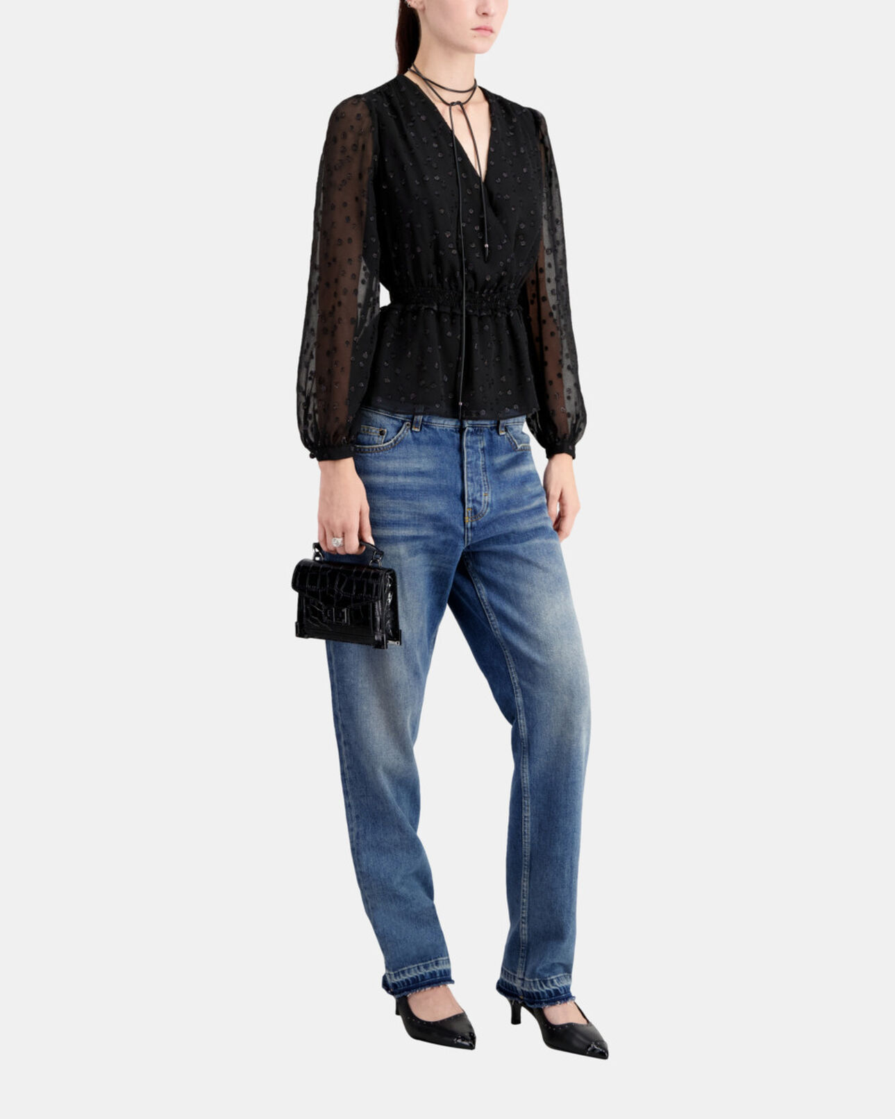 The Kooples WOMEN BLACK black polka dot top with silver wire