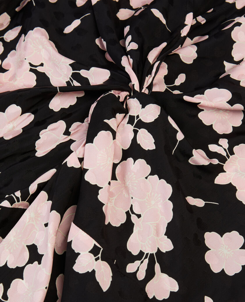 The Kooples FEMME BLACK / PINK robe longue fleurie avec drapé