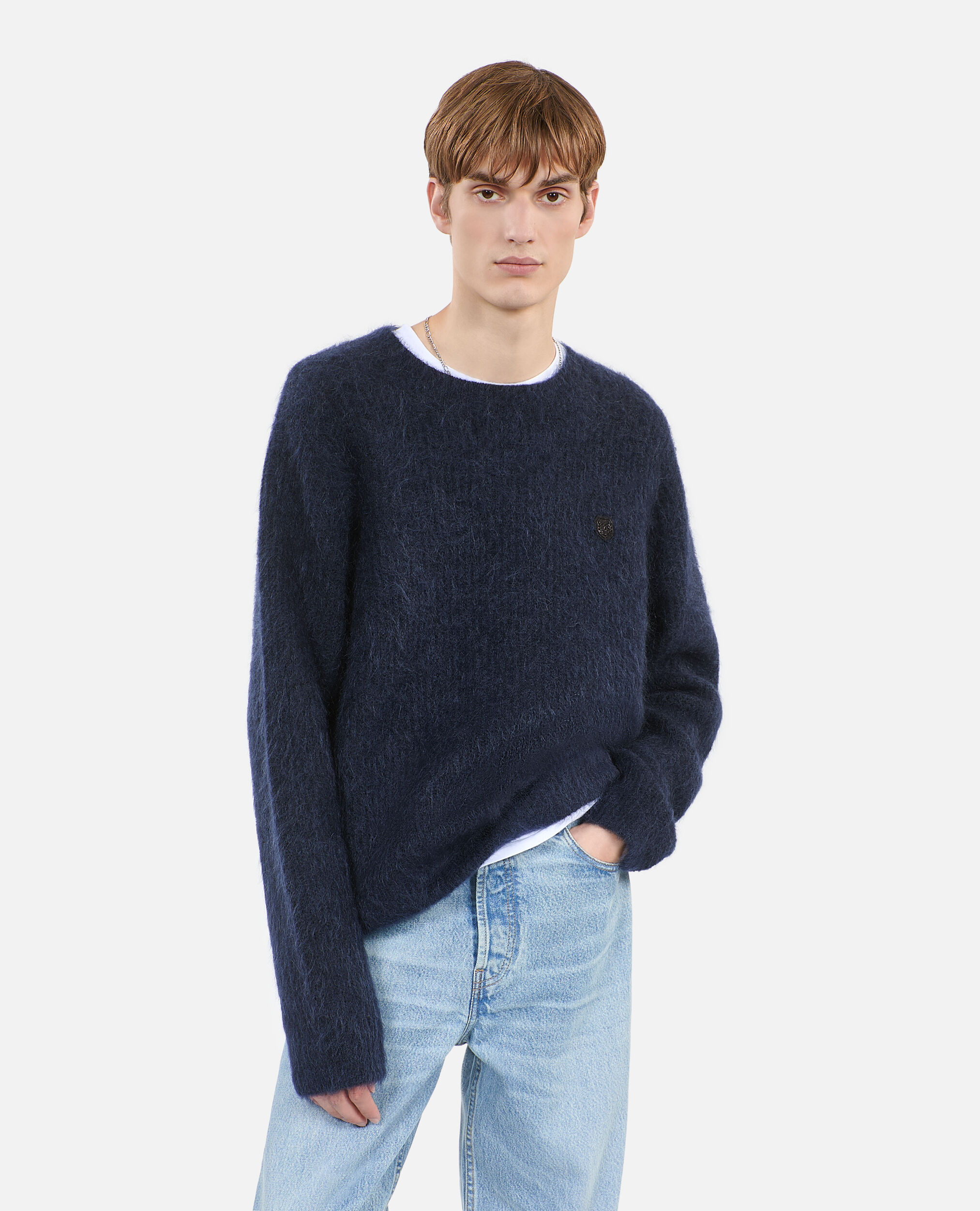Men s Navy blue mohair and wool sweater The Kooples US