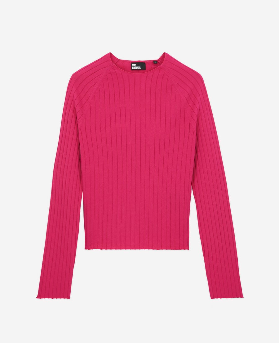 The Kooples DAMEN RASPBERRY fuchsienroter pullover mit gerippten details