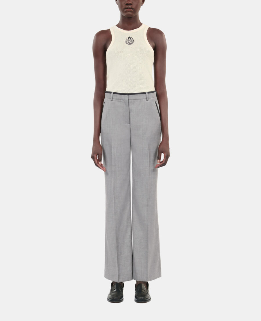 The Kooples WOMEN BEIGE MELANGE straight-legged tailored pants in taupe wool
