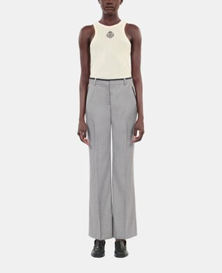 The Kooples WOMEN BEIGE MELANGE straight-legged tailored pants in taupe wool
