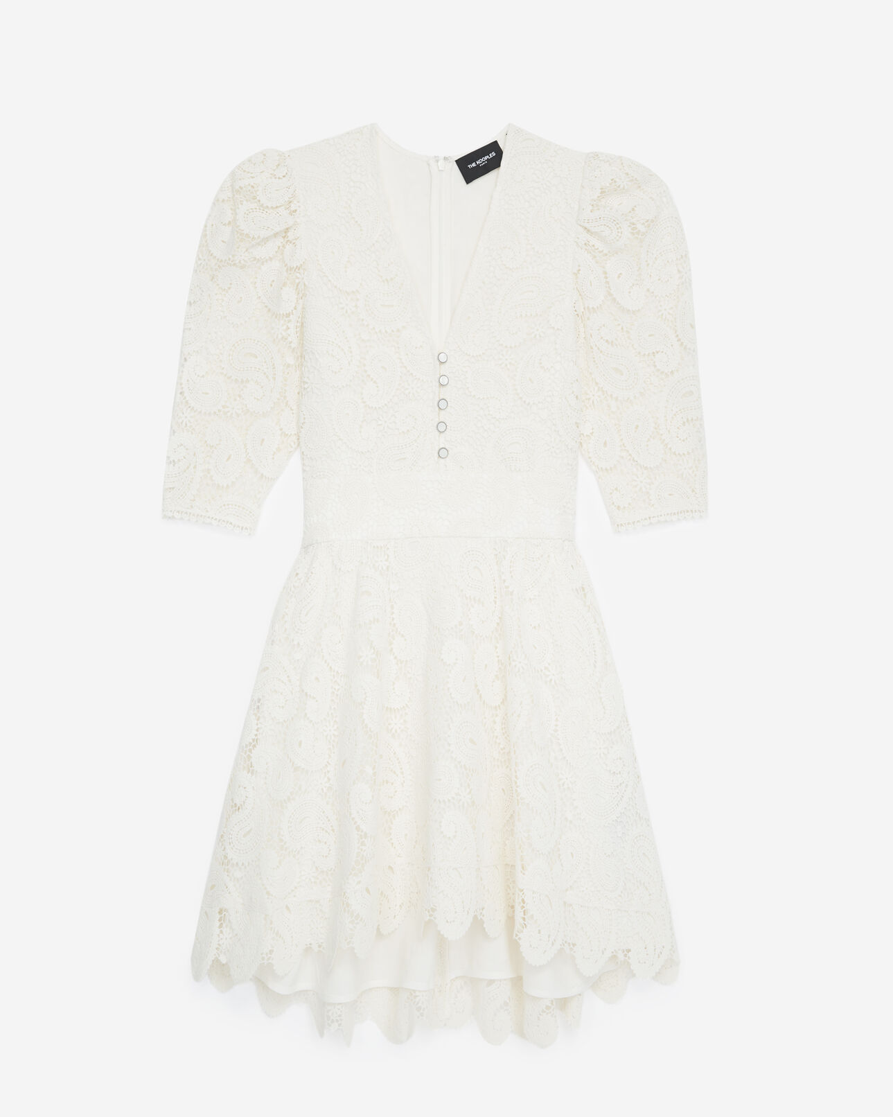 The Kooples MUJER ECRU vestido corto encaje blanco crudo volantes
