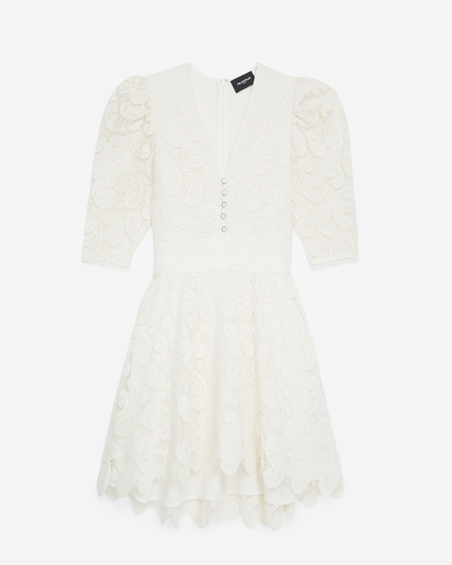 Vestido corto encaje blanco crudo volantes, ECRU, hi-res image number null