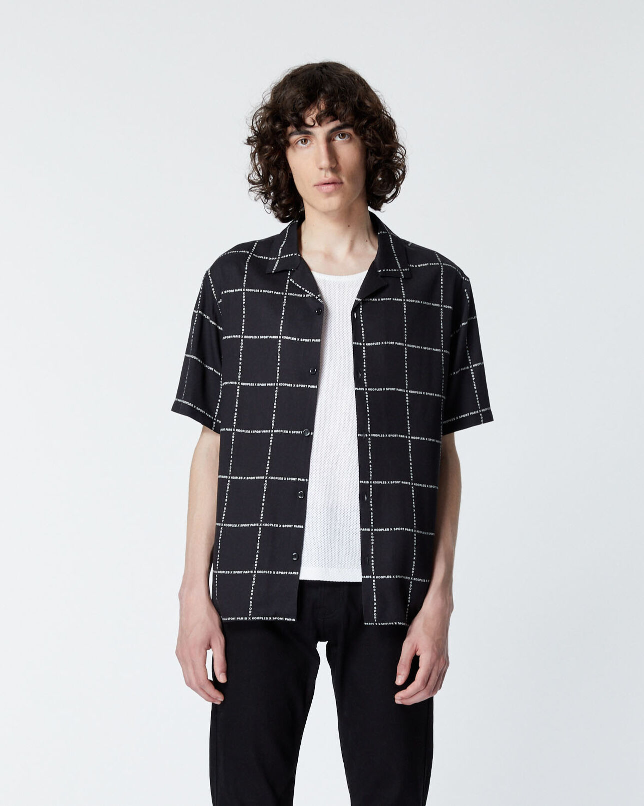 The Kooples HOMBRE BLACK WHITE camisa manga corta negra cuadros