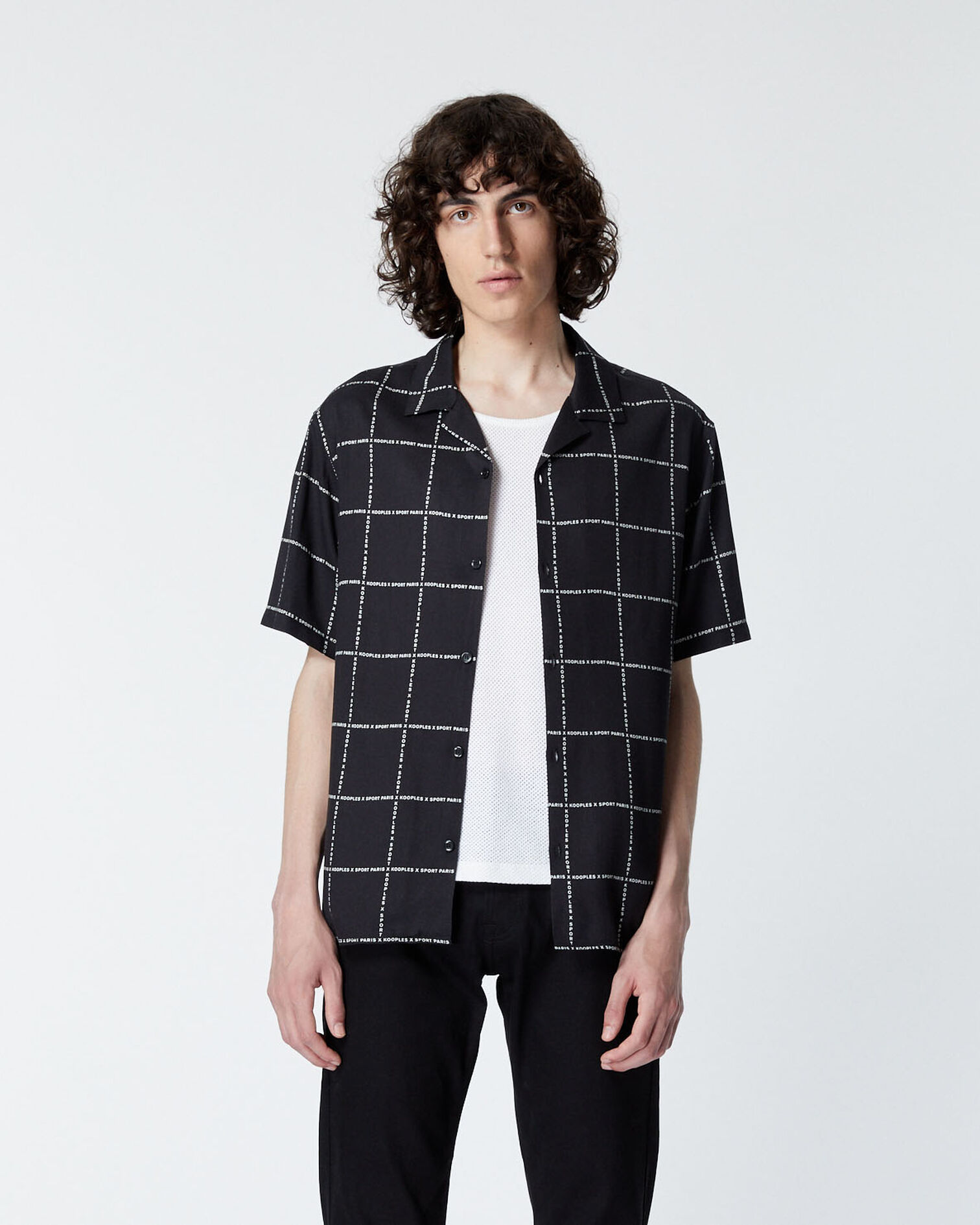 Camisa manga corta negra cuadros, BLACK WHITE, hi-res image number null